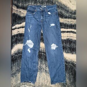 Signature by Levi Strauss Blue Distressed low pro straight jeans